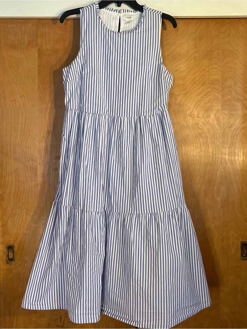 J. Crew Blue and White Striped Sleeveless Tiered Dress